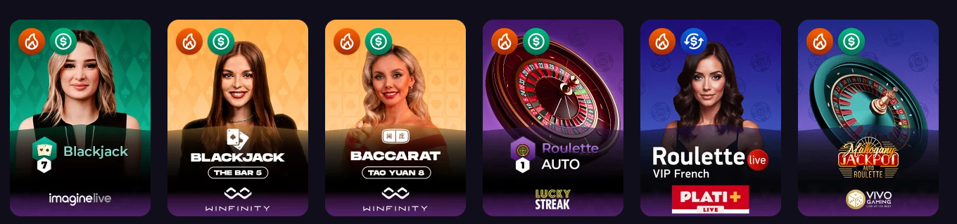 Live-Casino Tische bei WinSpirit nach Einzahlung