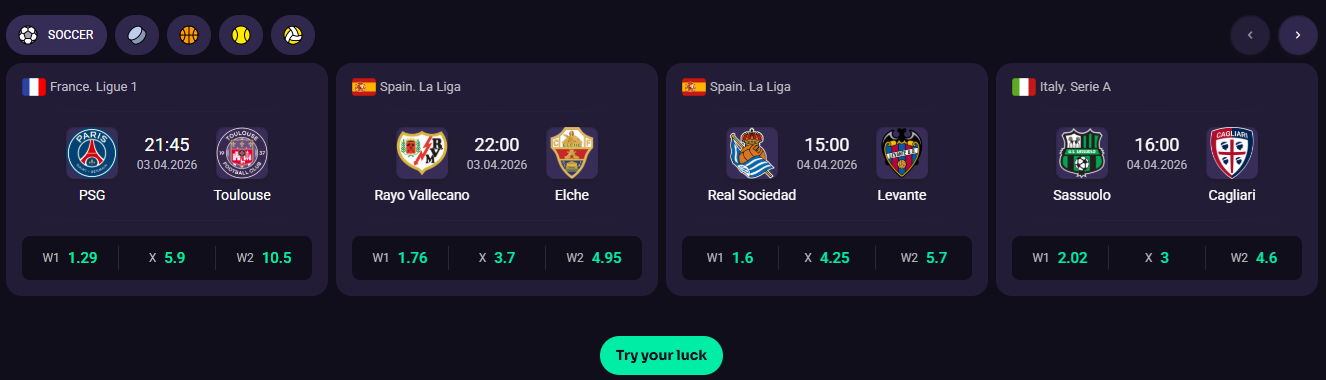 Sportwetten Quoten bei WinSpirit — Fußball, Basketball, Tennis